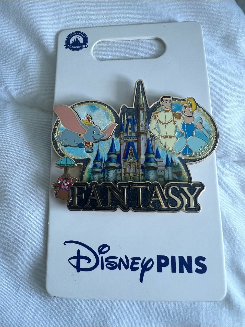 Disney Fantasy Castle Enamel Pin with Blue, Pink, Gold